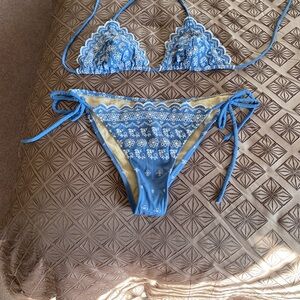 Shoshanna Blue Floral Lace Triangle Bikini Set